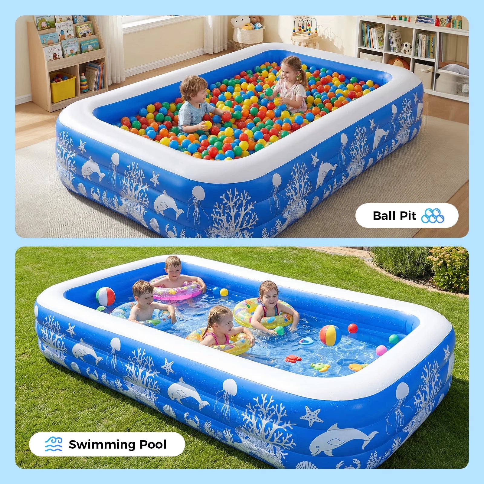 HF03 10ft Inflatable Pool kids, 0.4mm PVC Above Ground Pool