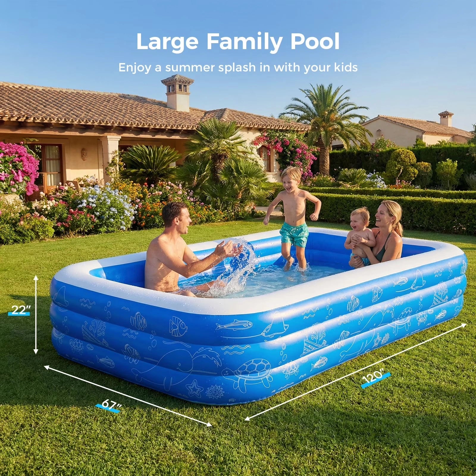 HF006 10ft Inflatable Pool kids, 0.4mm PVC Above Ground Pool