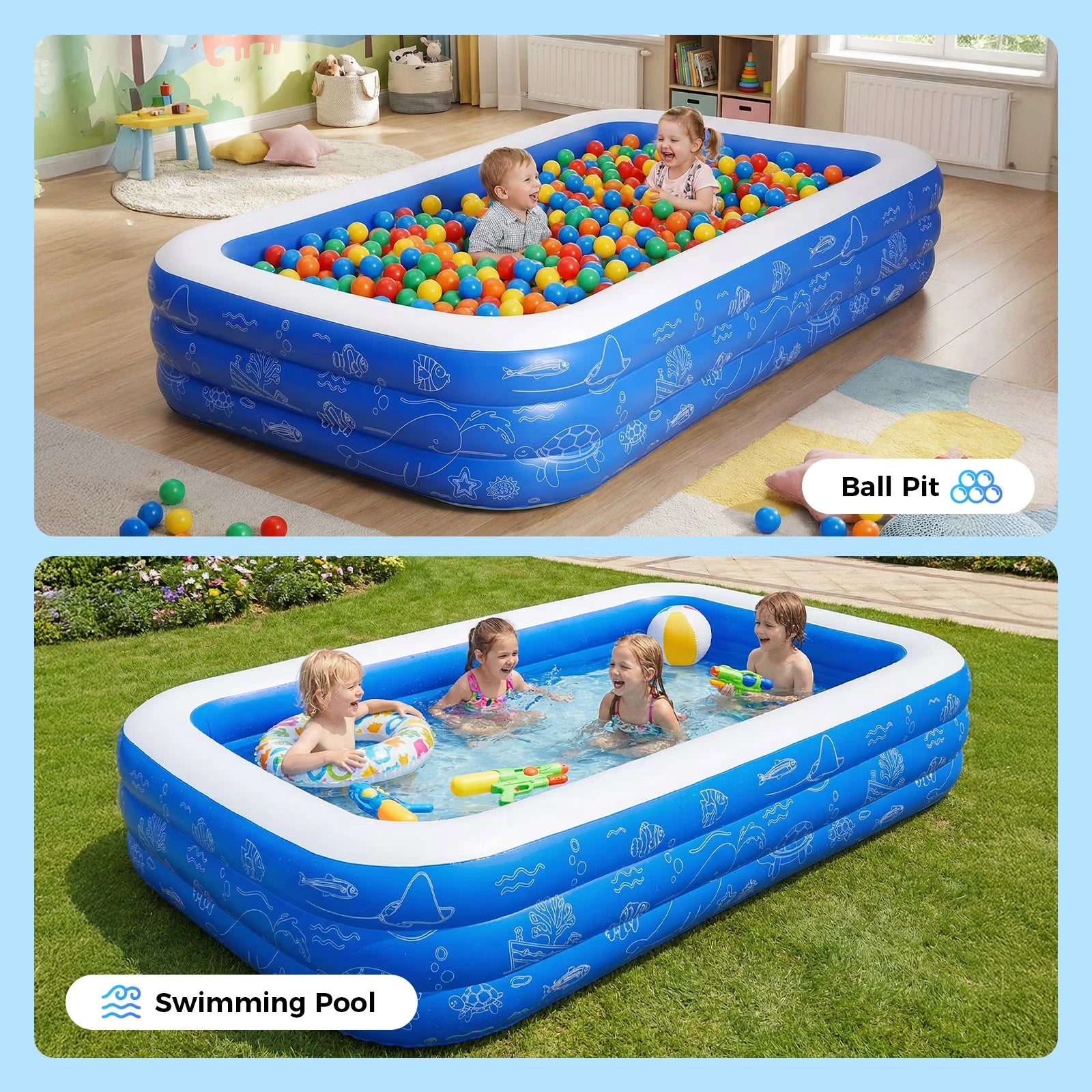 HF006 10ft Inflatable Pool kids, 0.4mm PVC Above Ground Pool