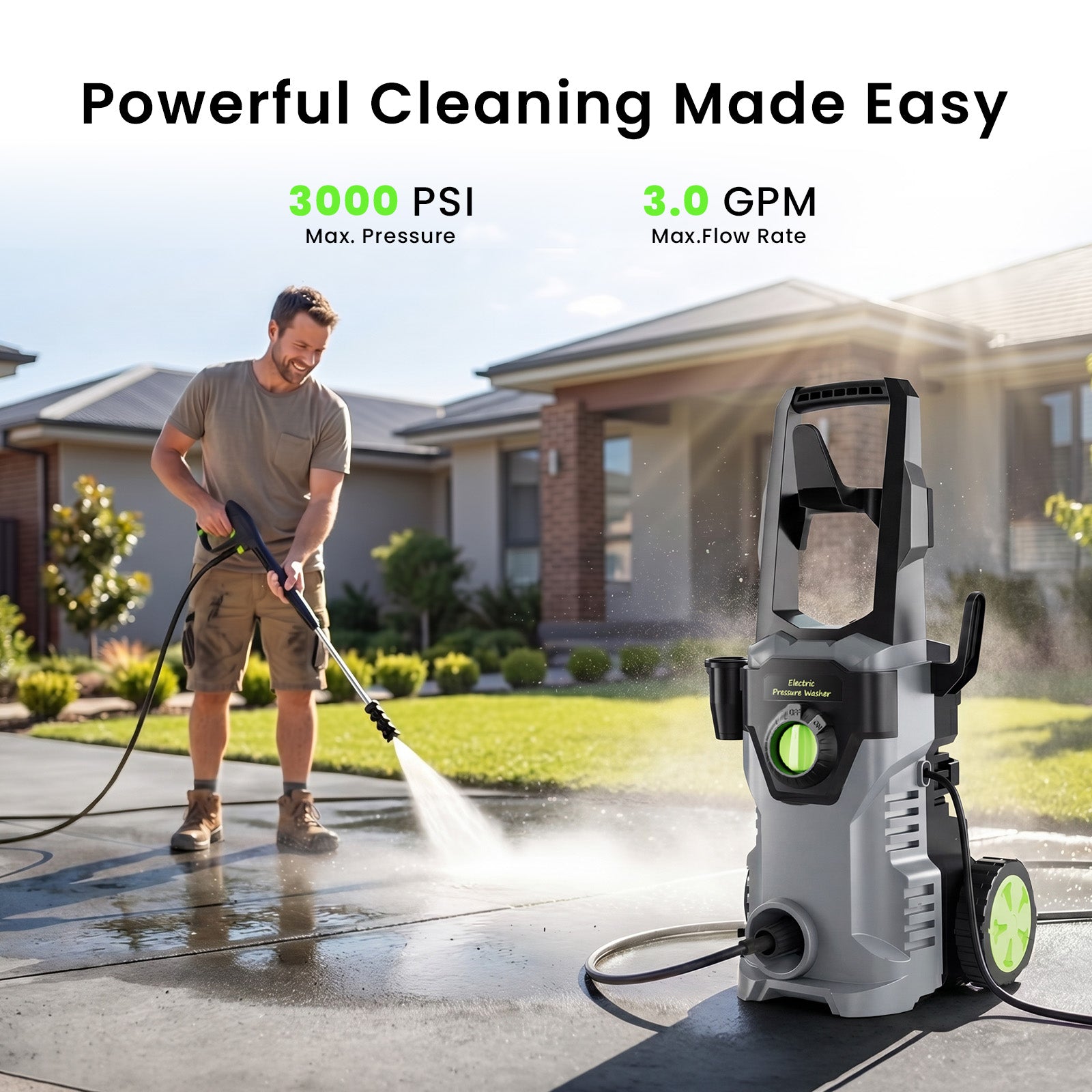 W8 1800W AC 3000 PSI 3.0 GPM Electric Pressure Washer